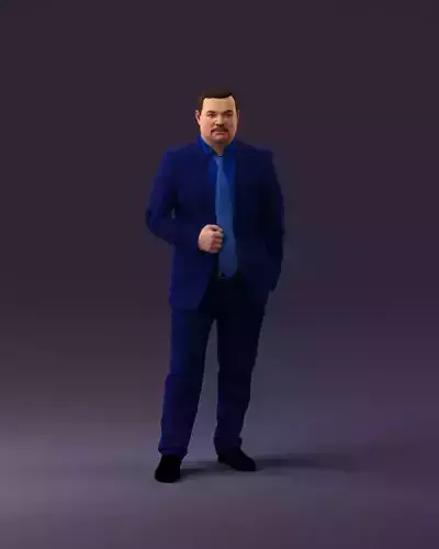 001014 serious man in blue suit and mustache