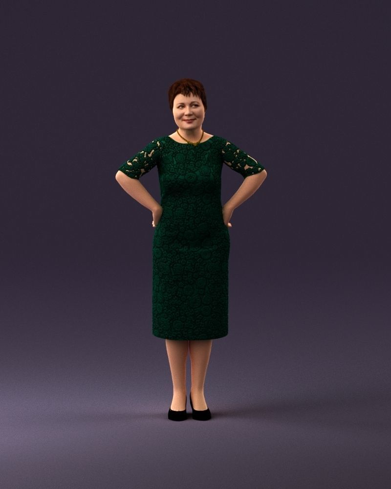 001015 woman in green pattern dress 3D Print Ready 3D print model_13