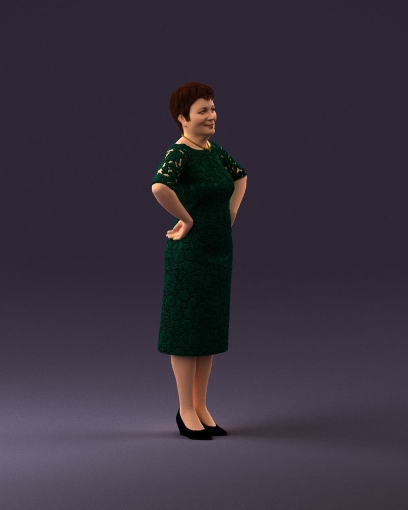 001015 woman in green pattern dress 3D Print Ready 3D print model_15