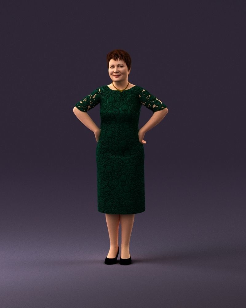 001015 woman in green pattern dress 3D Print Ready 3D print model_23