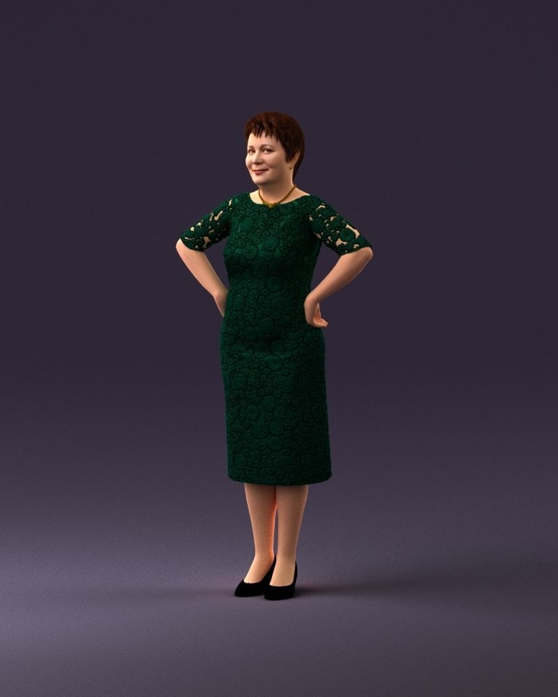 001015 woman in green pattern dress 3D Print Ready 3D print model_22