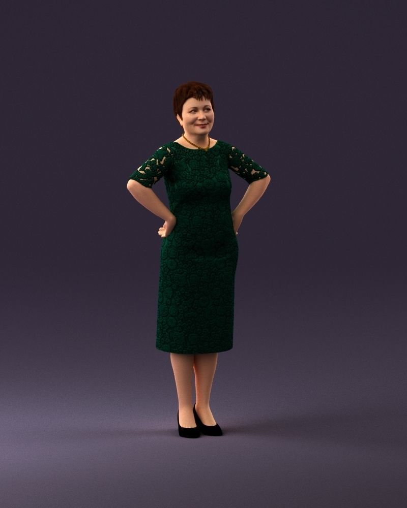 001015 woman in green pattern dress 3D Print Ready 3D print model_14