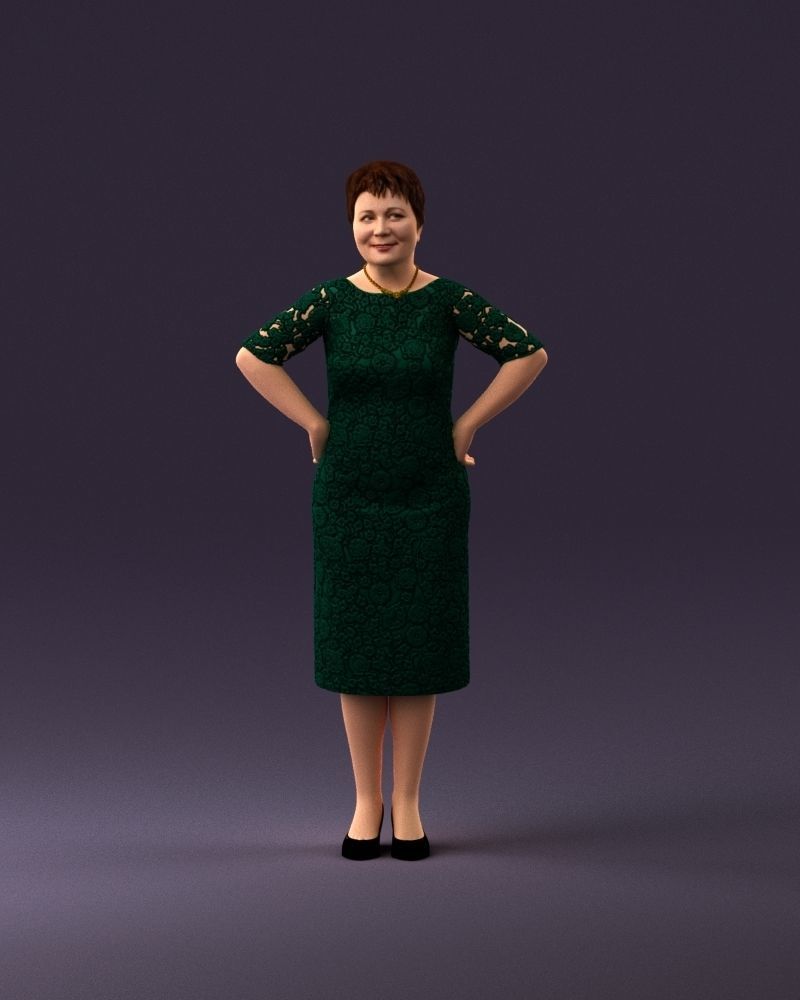 001015 woman in green pattern dress 3D Print Ready 3D print model_12