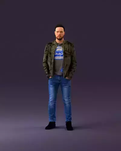 001017 beard man in camo jacket hands in pockets