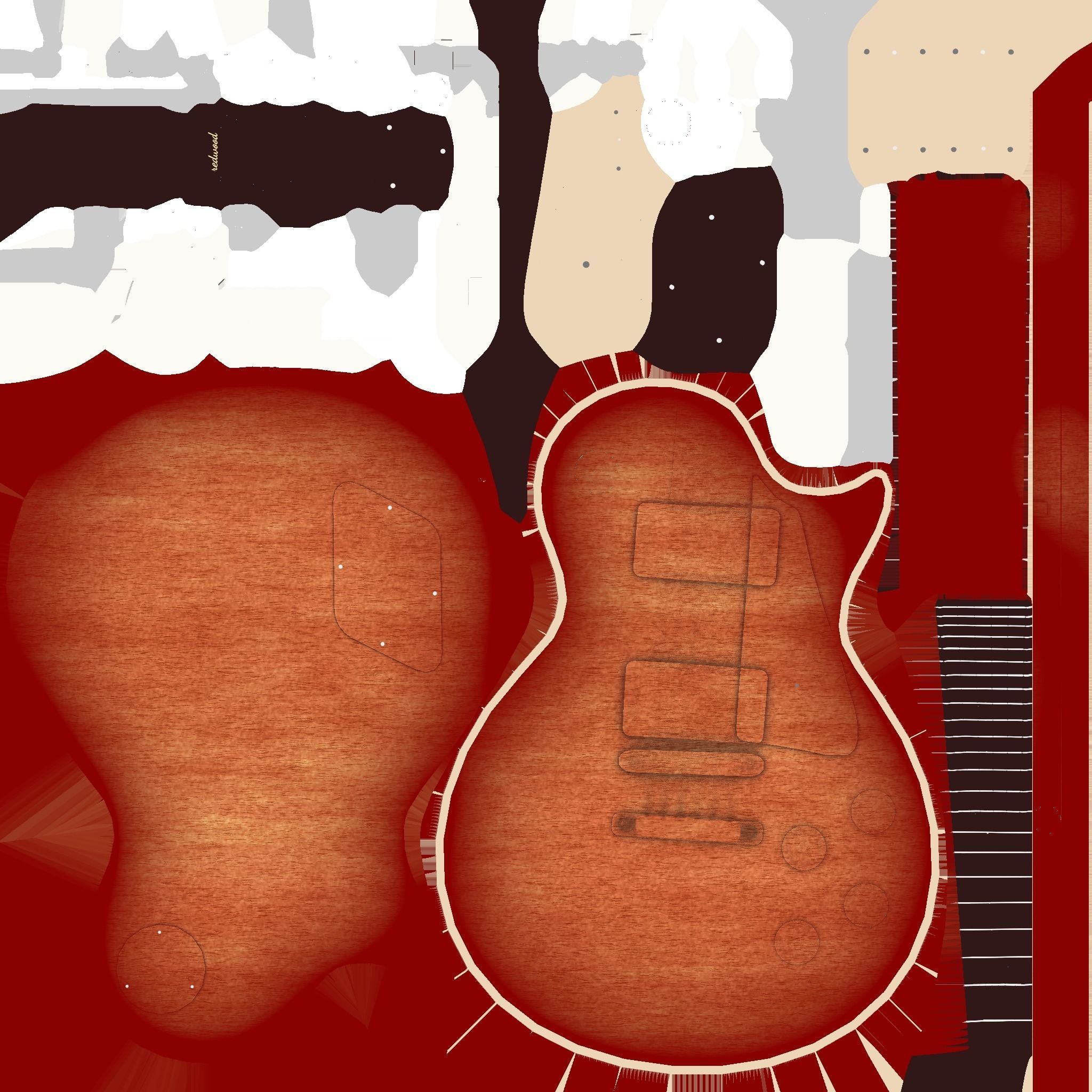 Electric Guitar C02 Red Wood - Music Instrument Design Low-poly 3D model_20