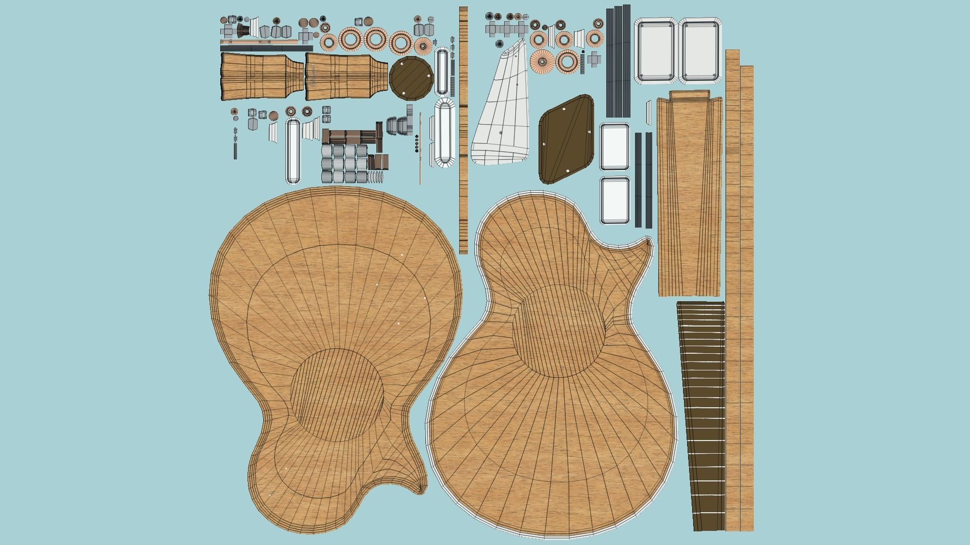 Electric Guitar C03 Light Wood - Music Instrument Design Low-poly 3D model_6