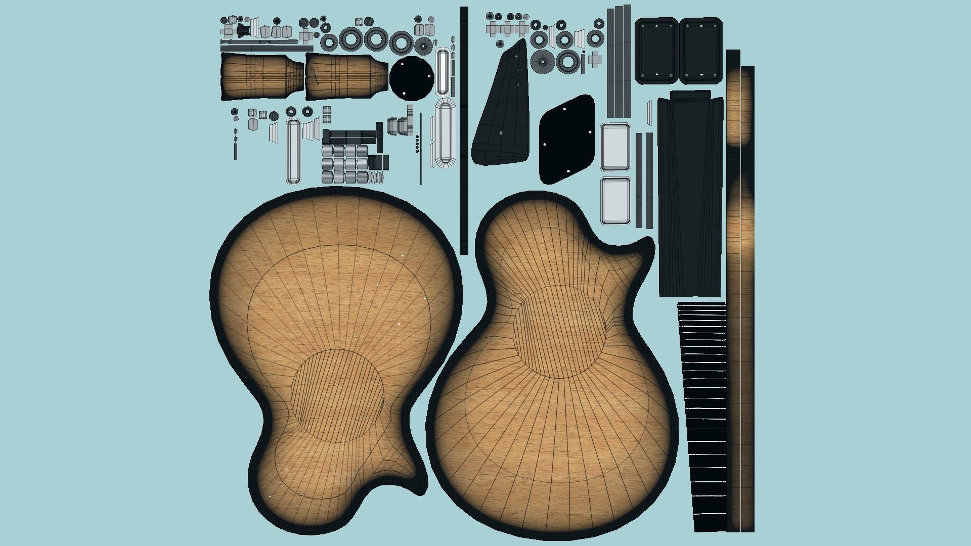 Electric Guitar C04 Wood Black - Music Instrument Design Low-poly 3D model_6