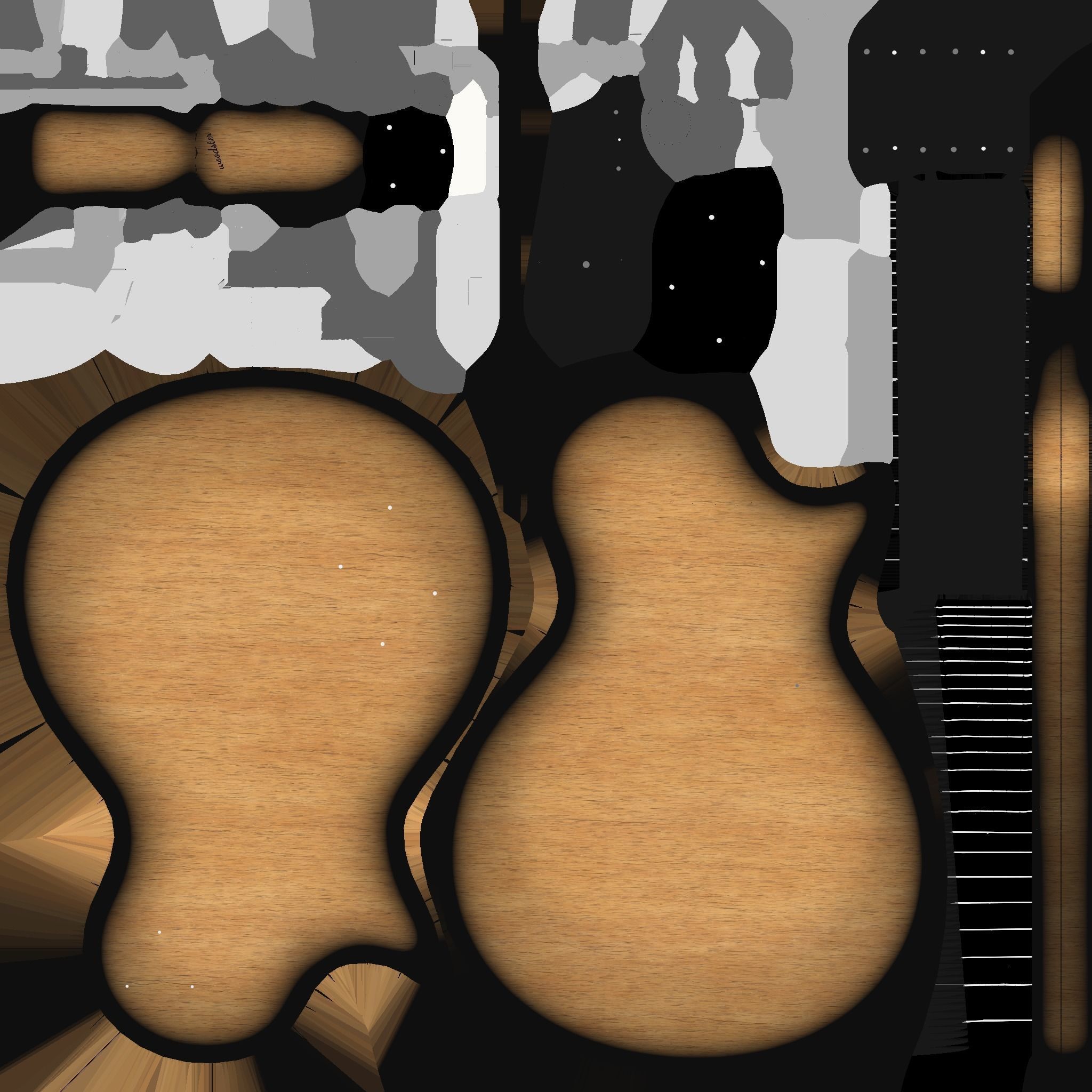 Electric Guitar C04 Wood Black - Music Instrument Design Low-poly 3D model_20