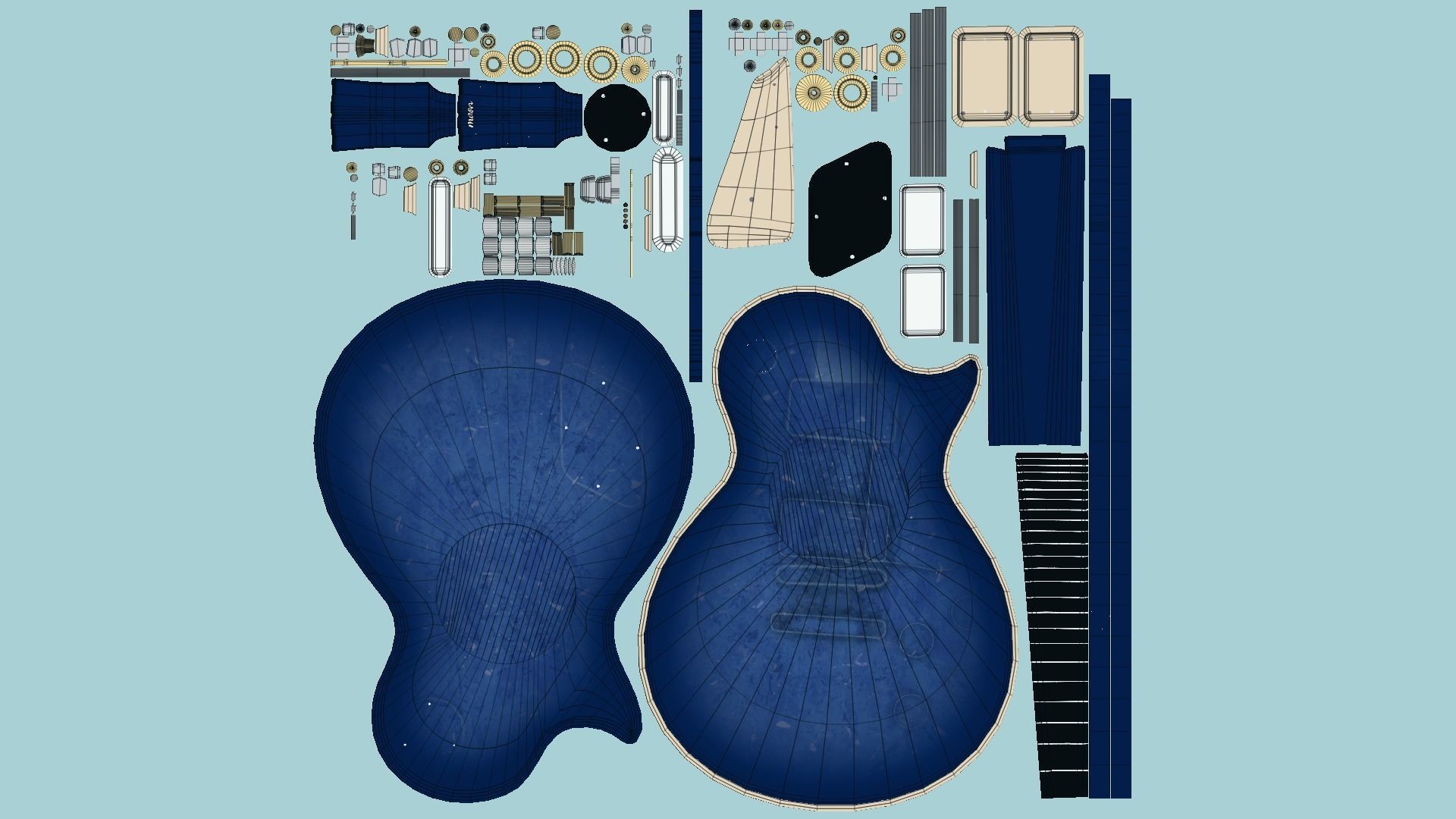 Electric Guitar C07 Blue - Music Instrument Design Low-poly 3D model_6