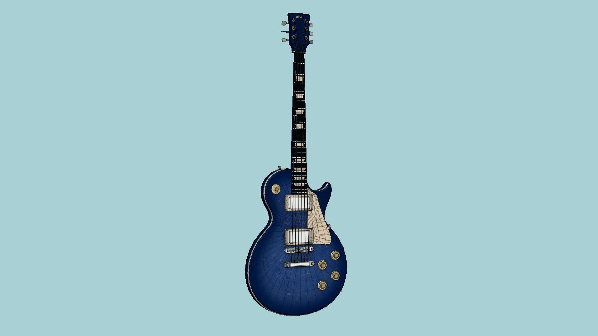 Electric Guitar C07 Blue - Music Instrument Design Low-poly 3D model_7