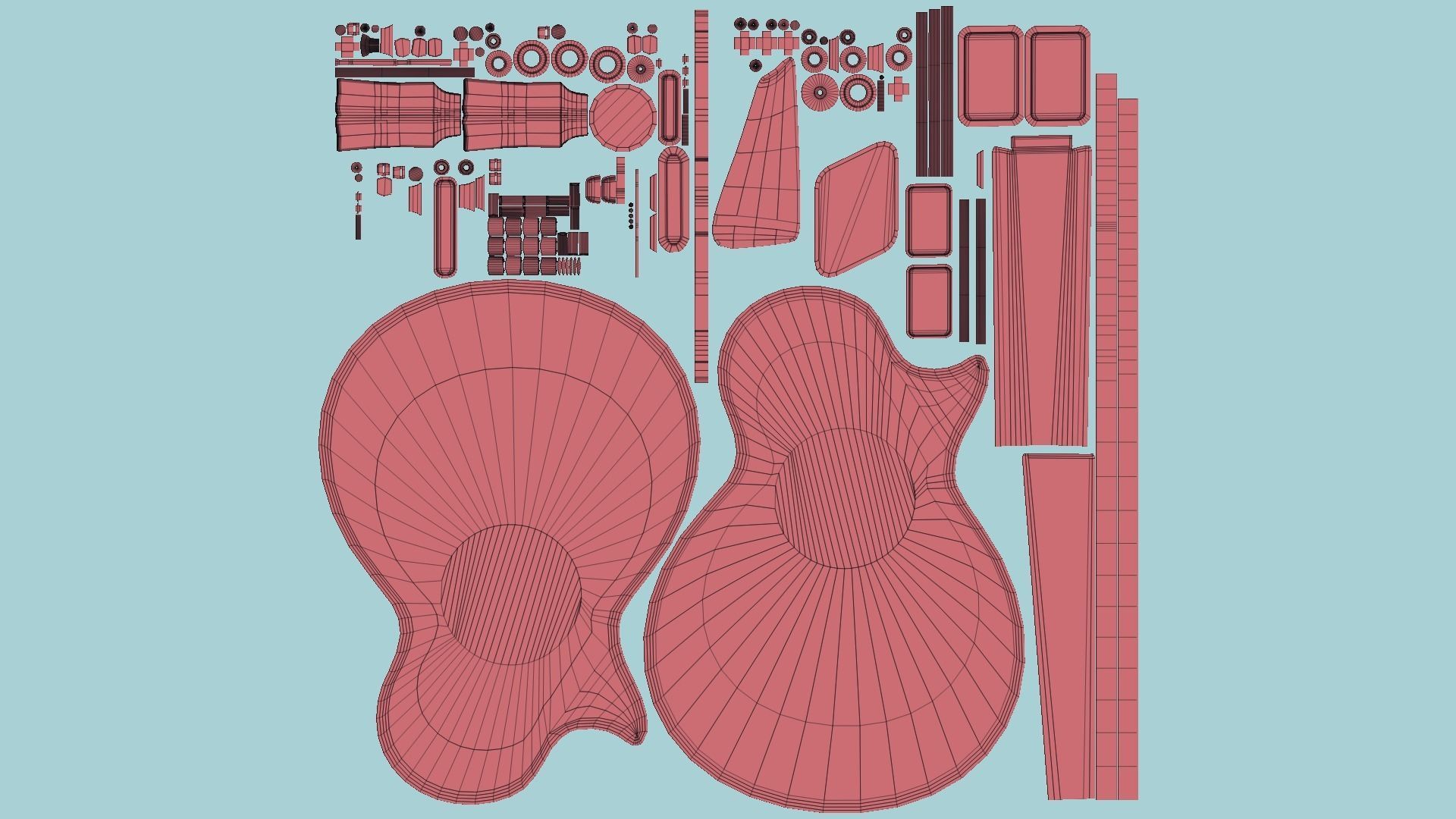 Electric Guitar C10 Yellow - Music Instrument Design Low-poly 3D model_12