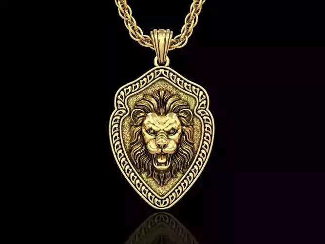 The Angry Lion Head5 Shield Pendant