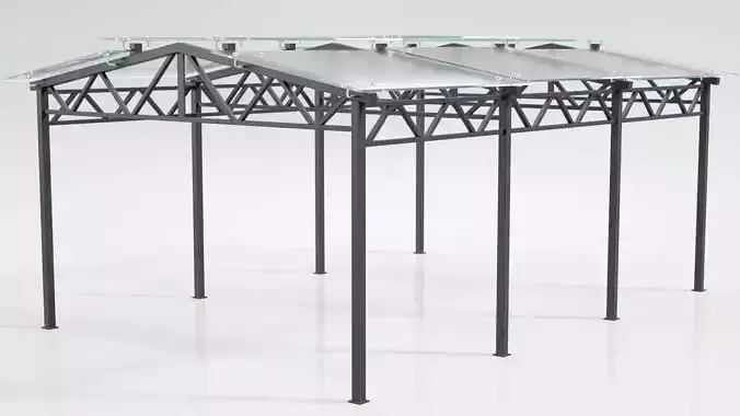 Carport table with two metal legs and glass top