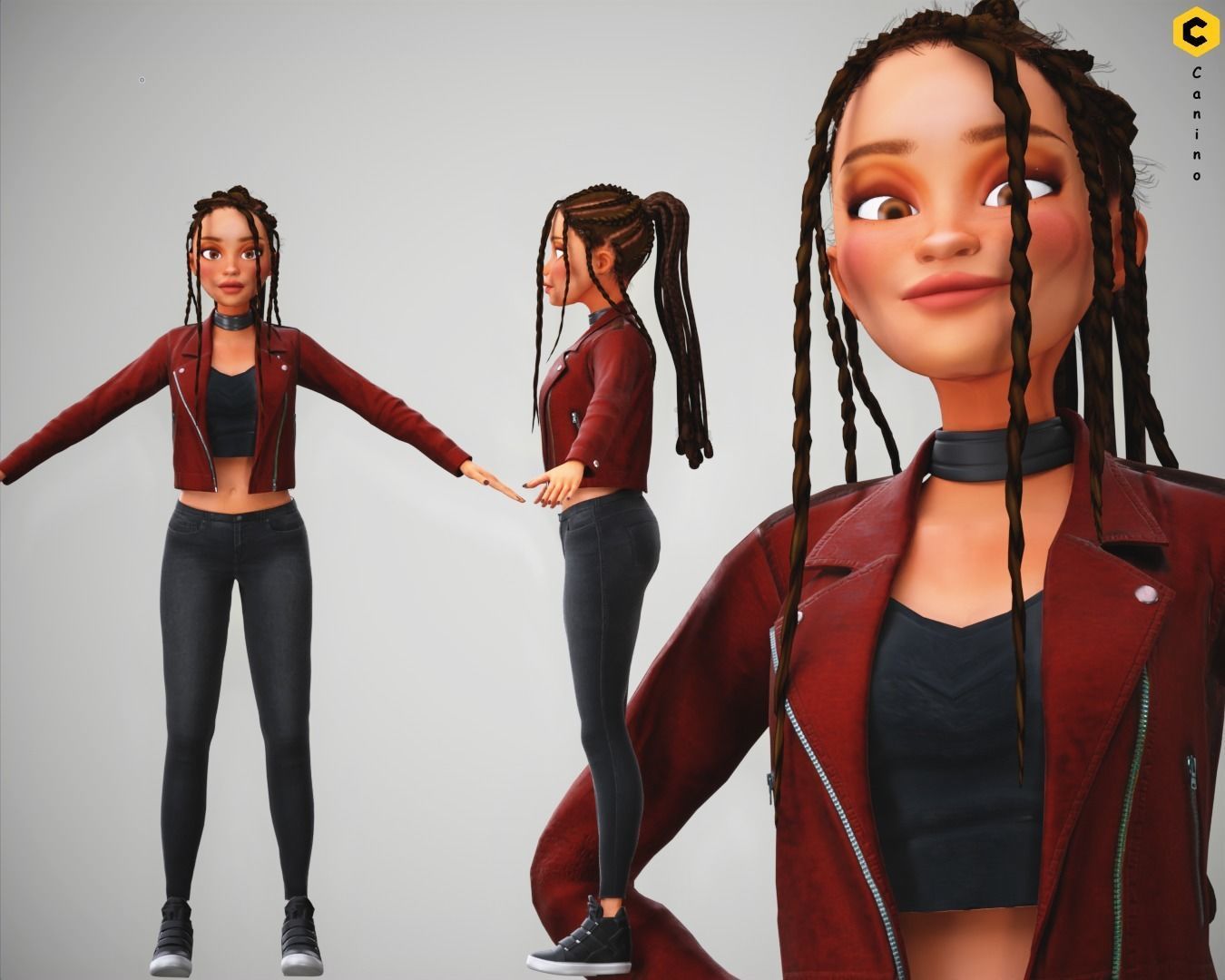 Game Cartoon Girl Zara Character rigged Low-poly 3D model_5