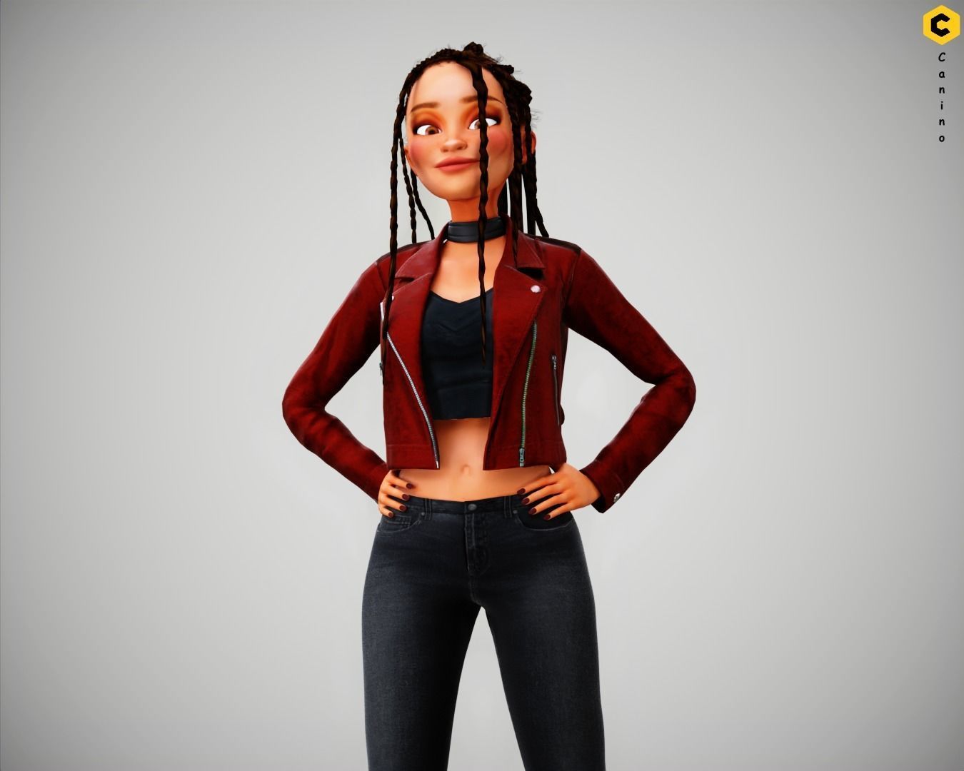 Game Cartoon Girl Zara Character rigged Low-poly 3D model_6