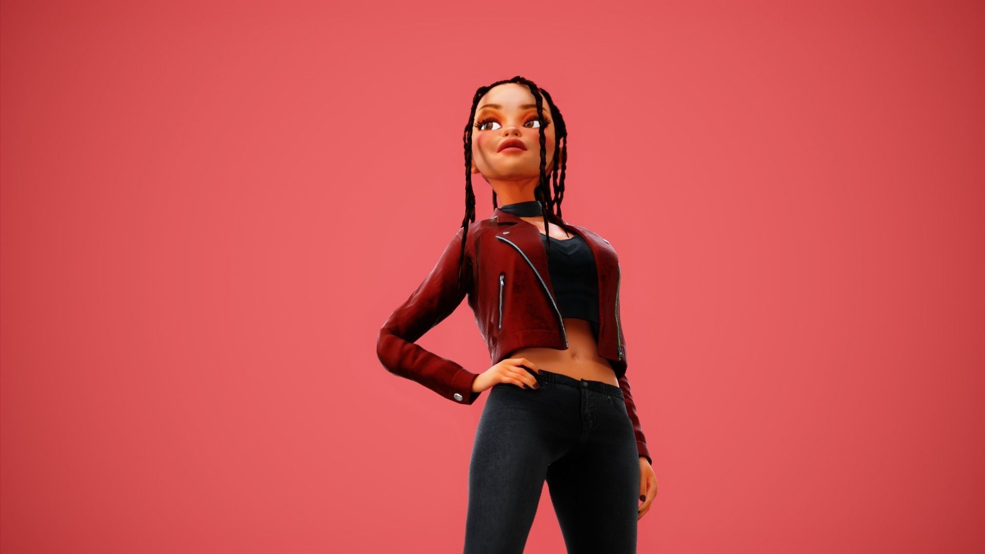 Game Cartoon Girl Zara Character rigged Low-poly 3D model_37