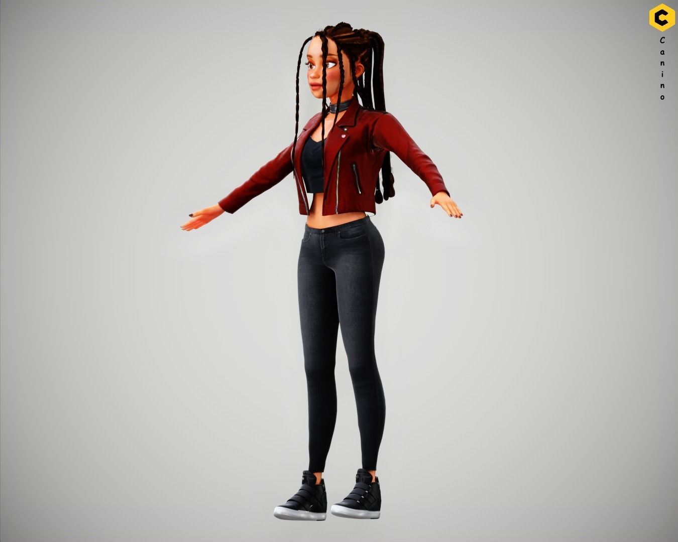Game Cartoon Girl Zara Character rigged Low-poly 3D model_14