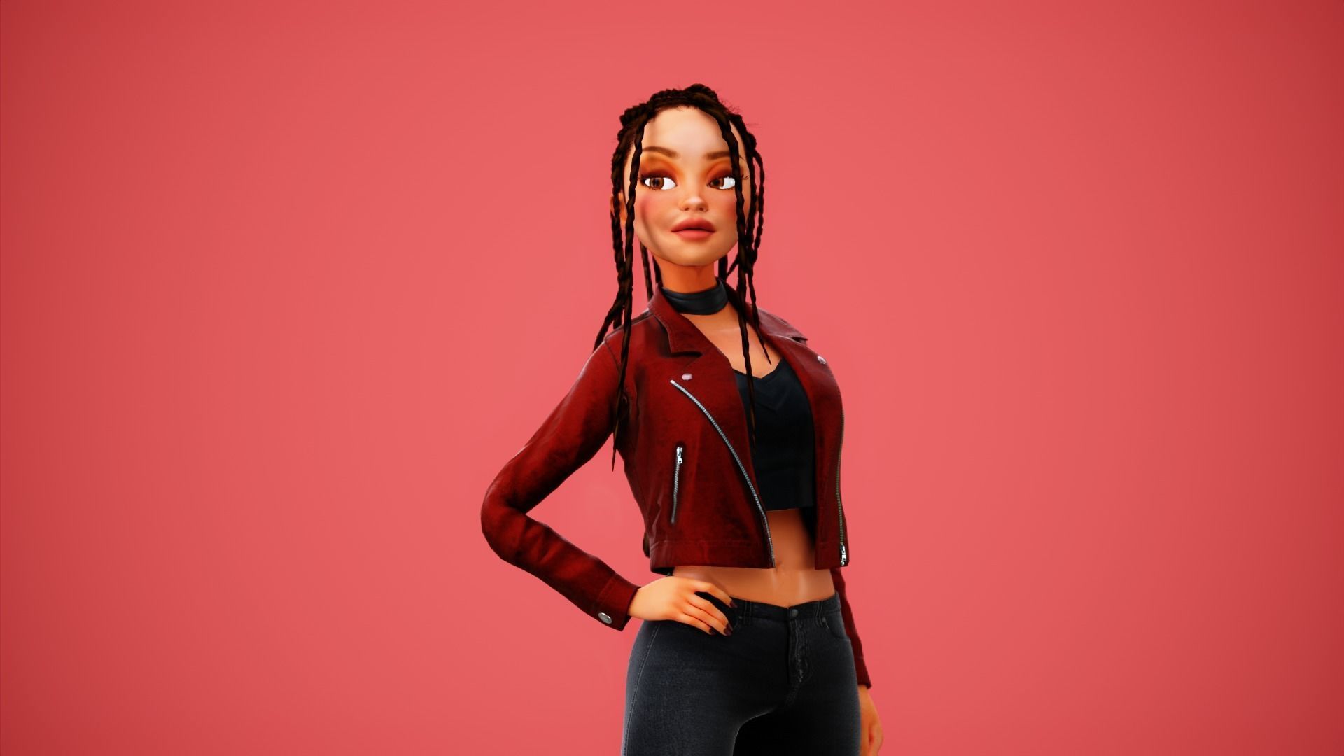 Game Cartoon Girl Zara Character rigged Low-poly 3D model_34