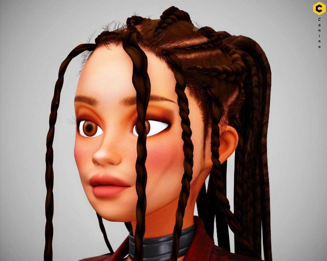 Game Cartoon Girl Zara Character rigged Low-poly 3D model_22