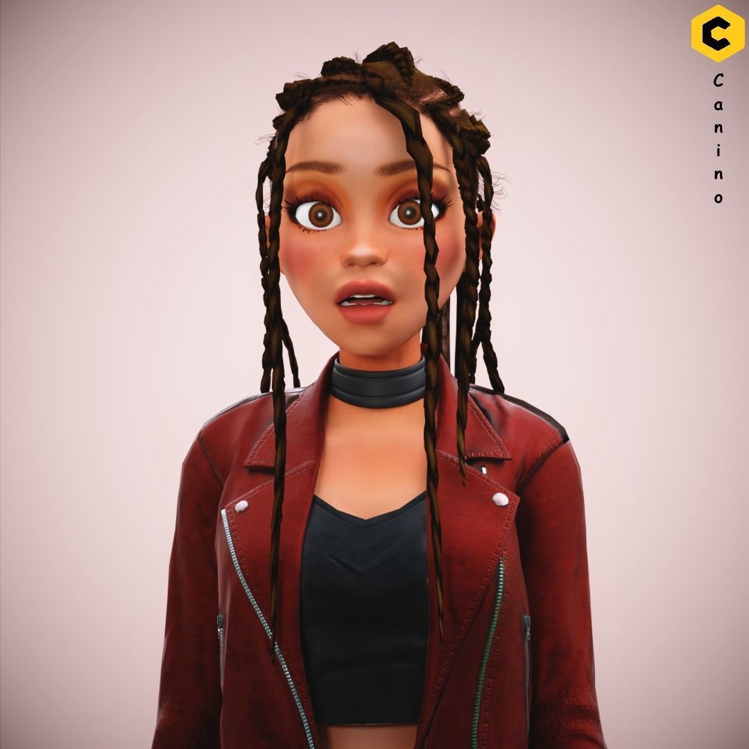 Game Cartoon Girl Zara Character rigged Low-poly 3D model_24