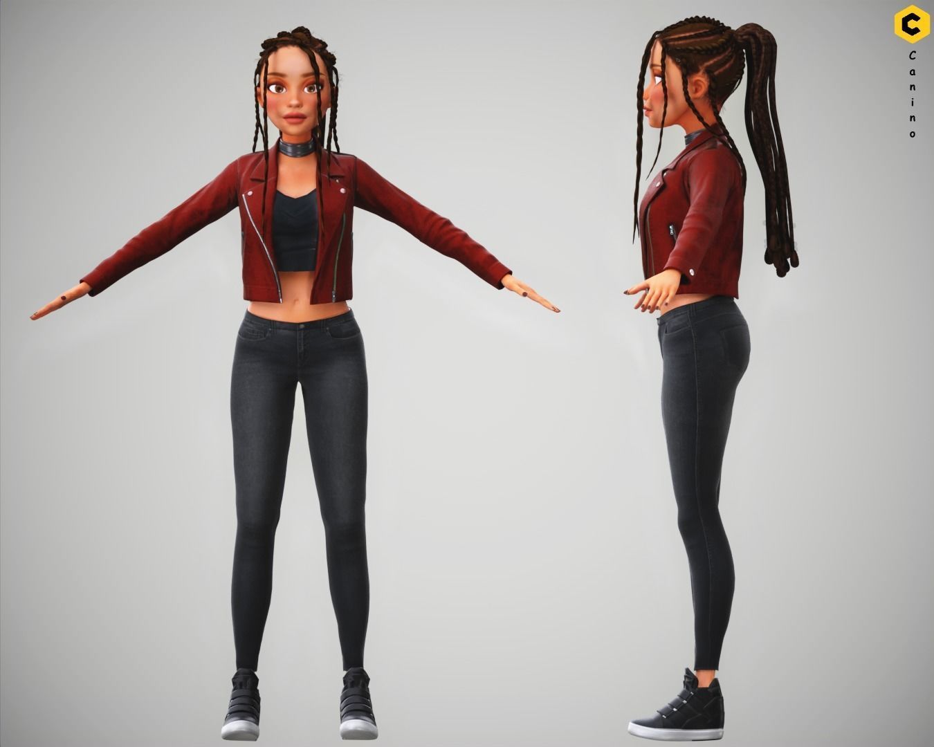 Game Cartoon Girl Zara Character rigged Low-poly 3D model_4