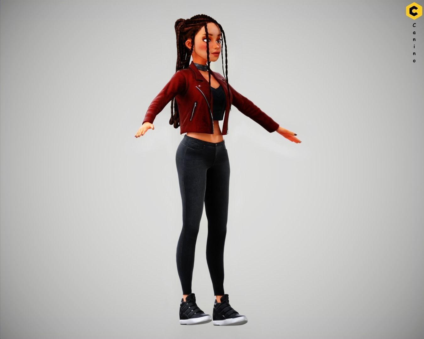 Game Cartoon Girl Zara Character rigged Low-poly 3D model_8