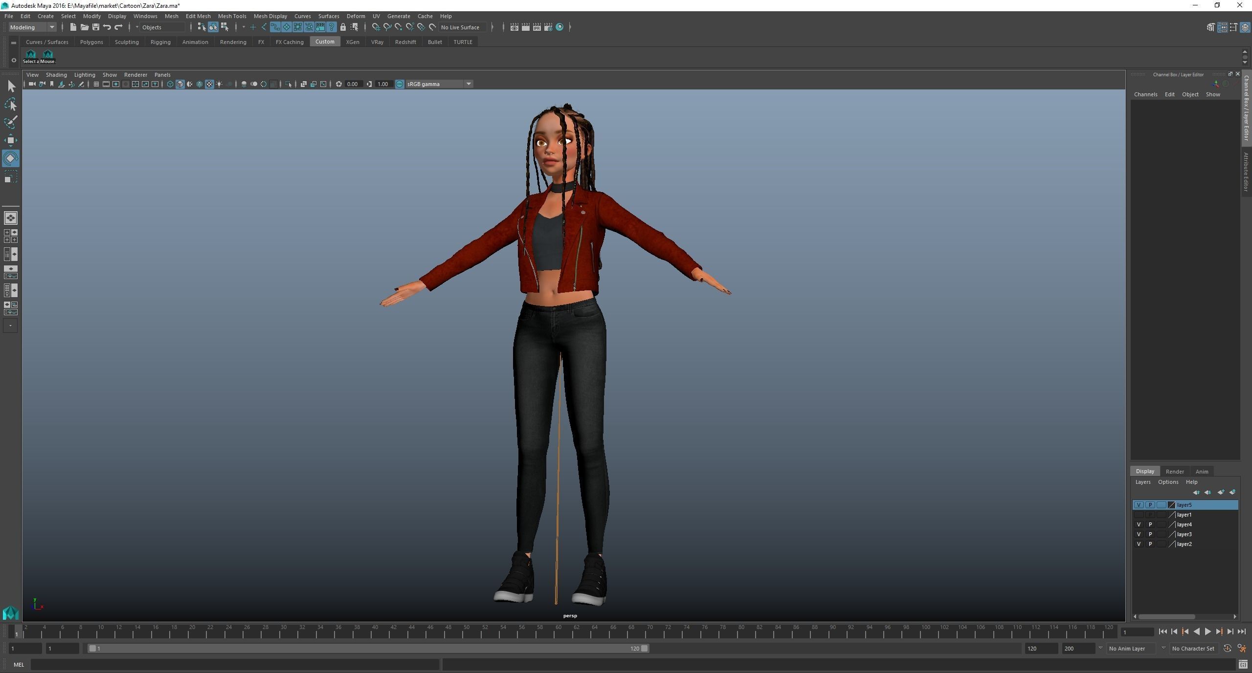 Game Cartoon Girl Zara Character rigged Low-poly 3D model_45