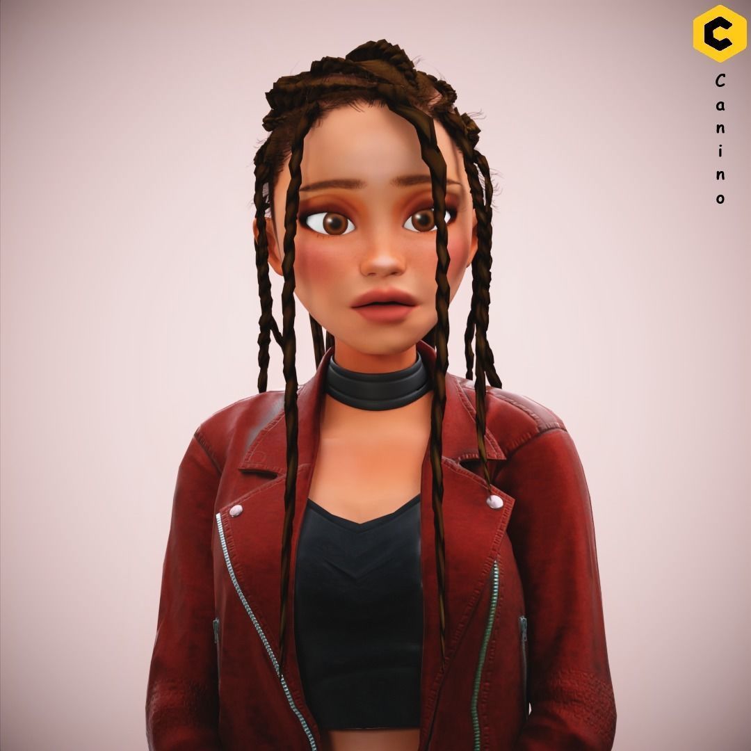 Game Cartoon Girl Zara Character rigged Low-poly 3D model_27