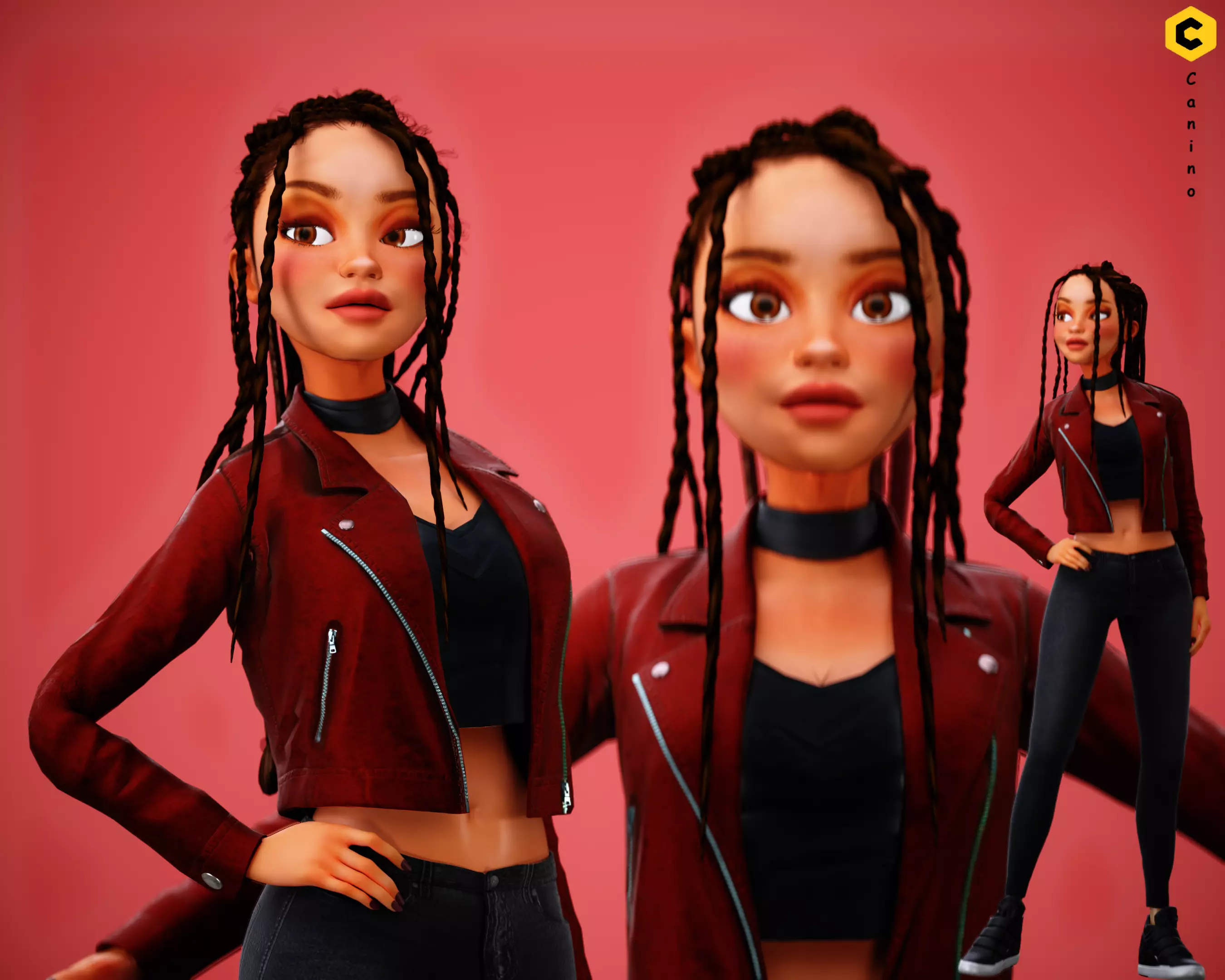 Game Cartoon Girl Zara Character rigged Low-poly 3D model_0