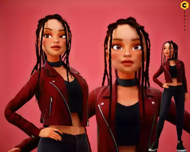 Game Cartoon Girl Zara Character rigged Low-poly 3D model