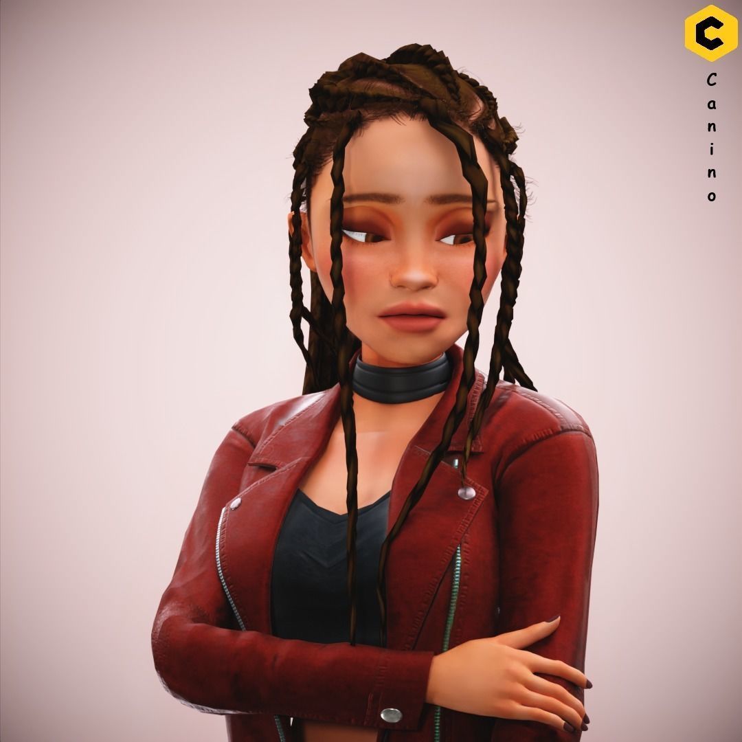 Game Cartoon Girl Zara Character rigged Low-poly 3D model_31