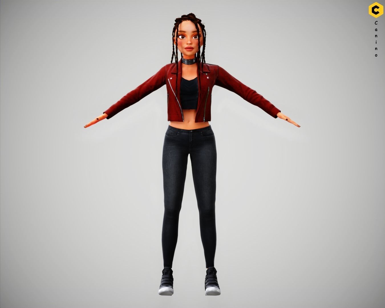 Game Cartoon Girl Zara Character rigged Low-poly 3D model_7