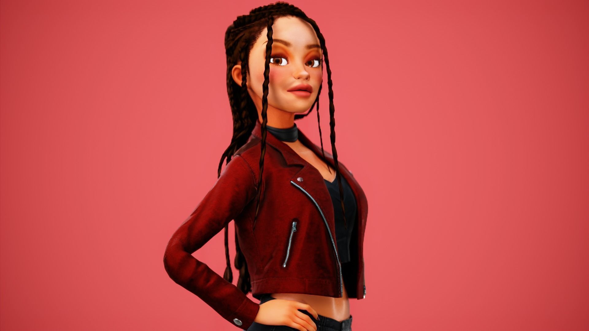 Game Cartoon Girl Zara Character rigged Low-poly 3D model_35