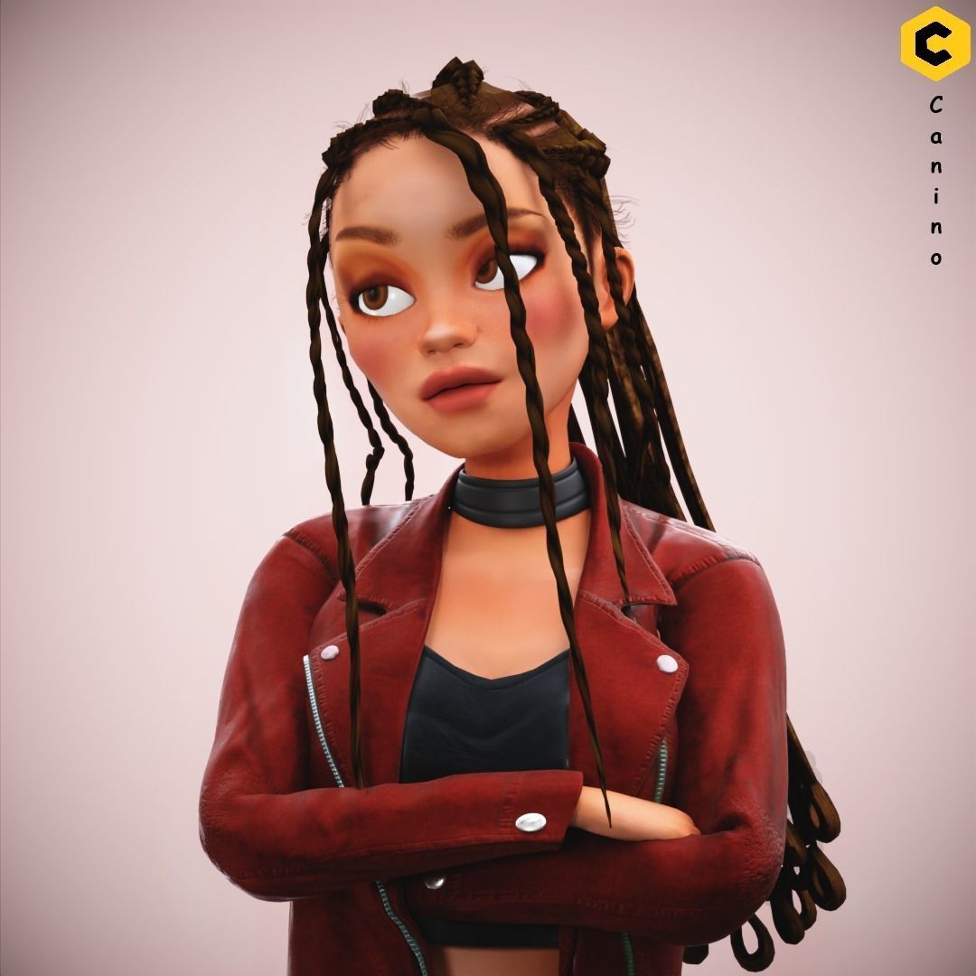 Game Cartoon Girl Zara Character rigged Low-poly 3D model_32