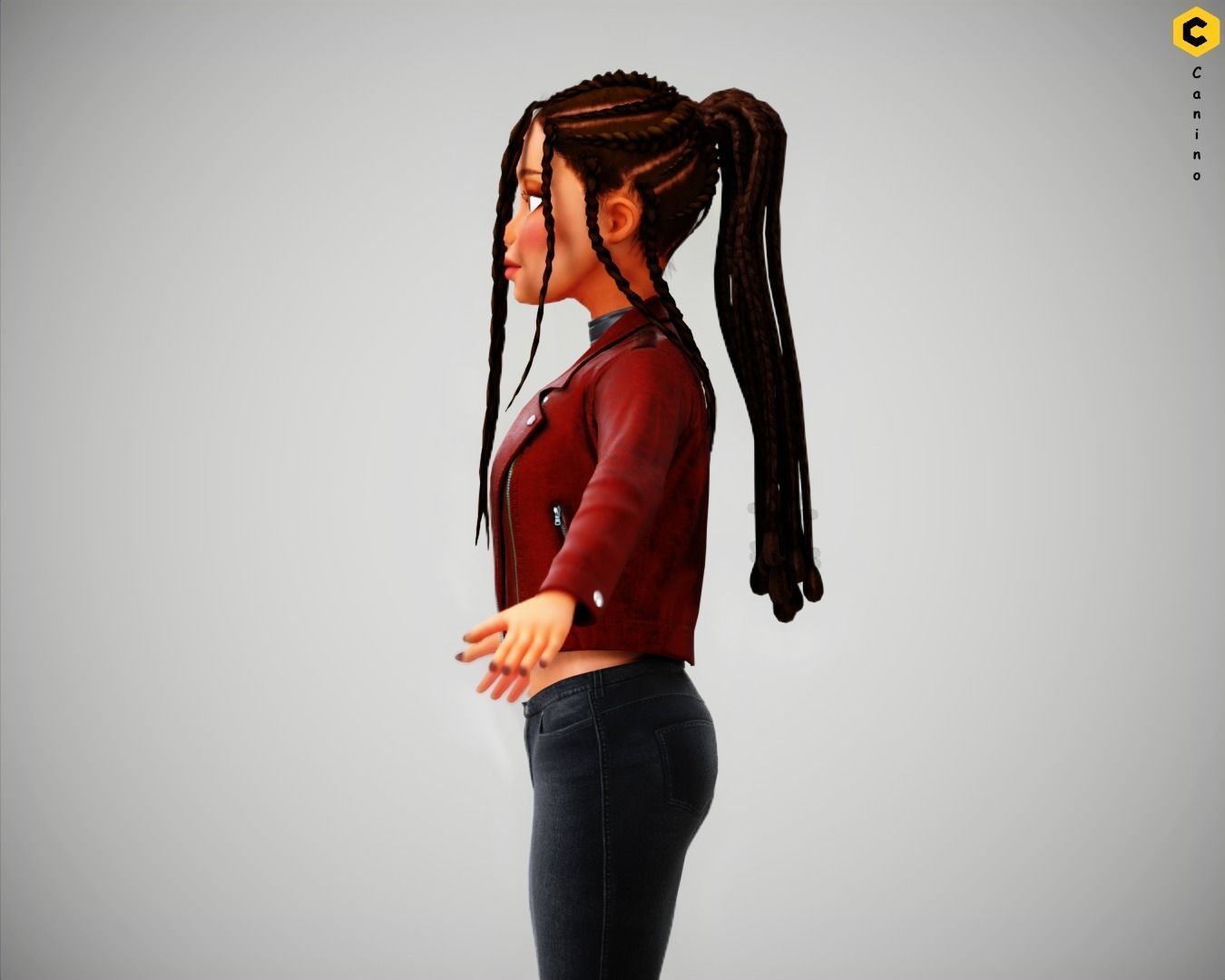 Game Cartoon Girl Zara Character rigged Low-poly 3D model_18