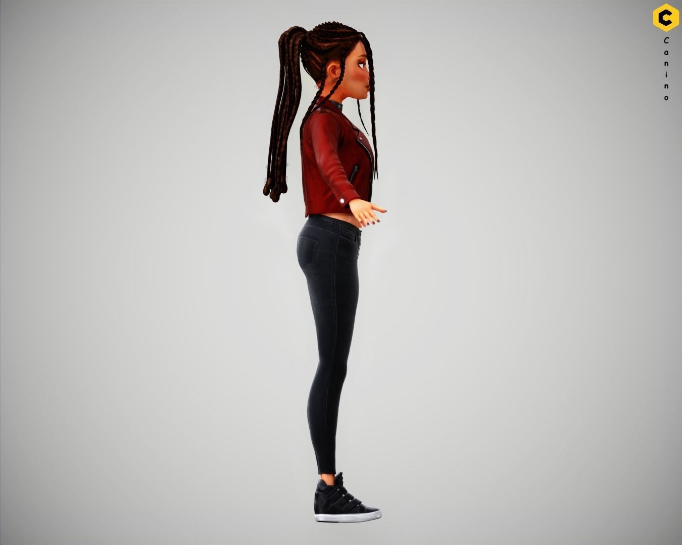 Game Cartoon Girl Zara Character rigged Low-poly 3D model_9