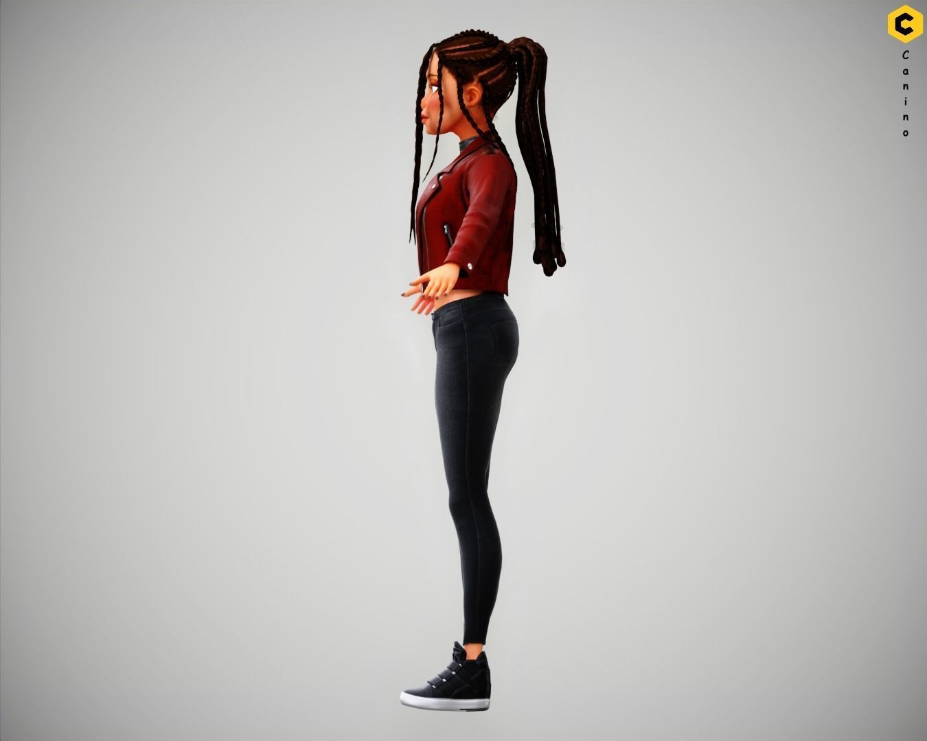 Game Cartoon Girl Zara Character rigged Low-poly 3D model_13