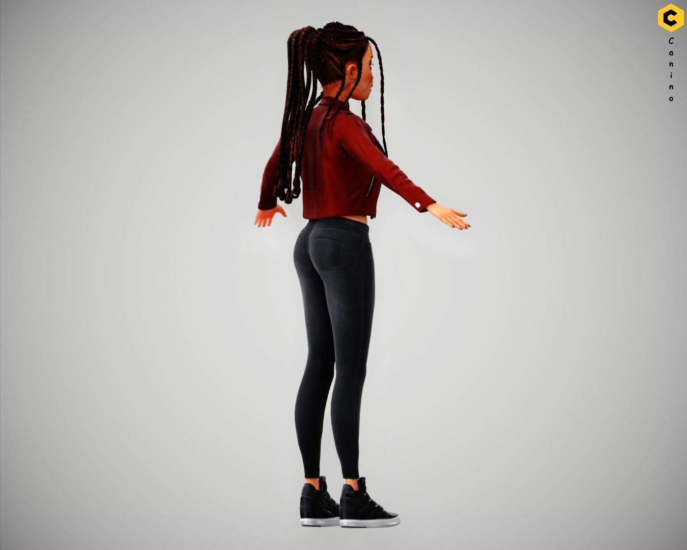 Game Cartoon Girl Zara Character rigged Low-poly 3D model_10