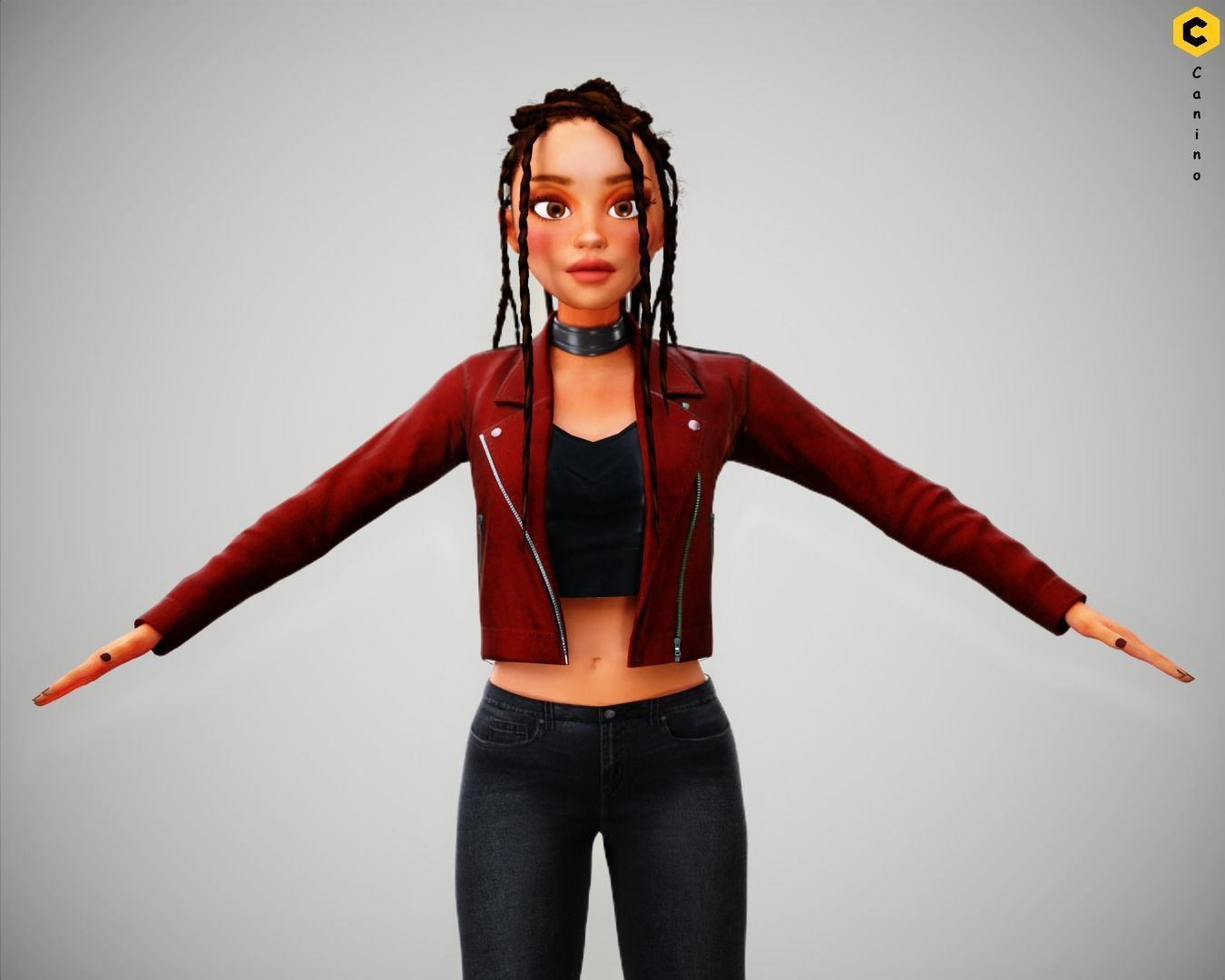 Game Cartoon Girl Zara Character rigged Low-poly 3D model_15