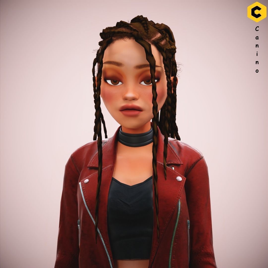 Game Cartoon Girl Zara Character rigged Low-poly 3D model_29