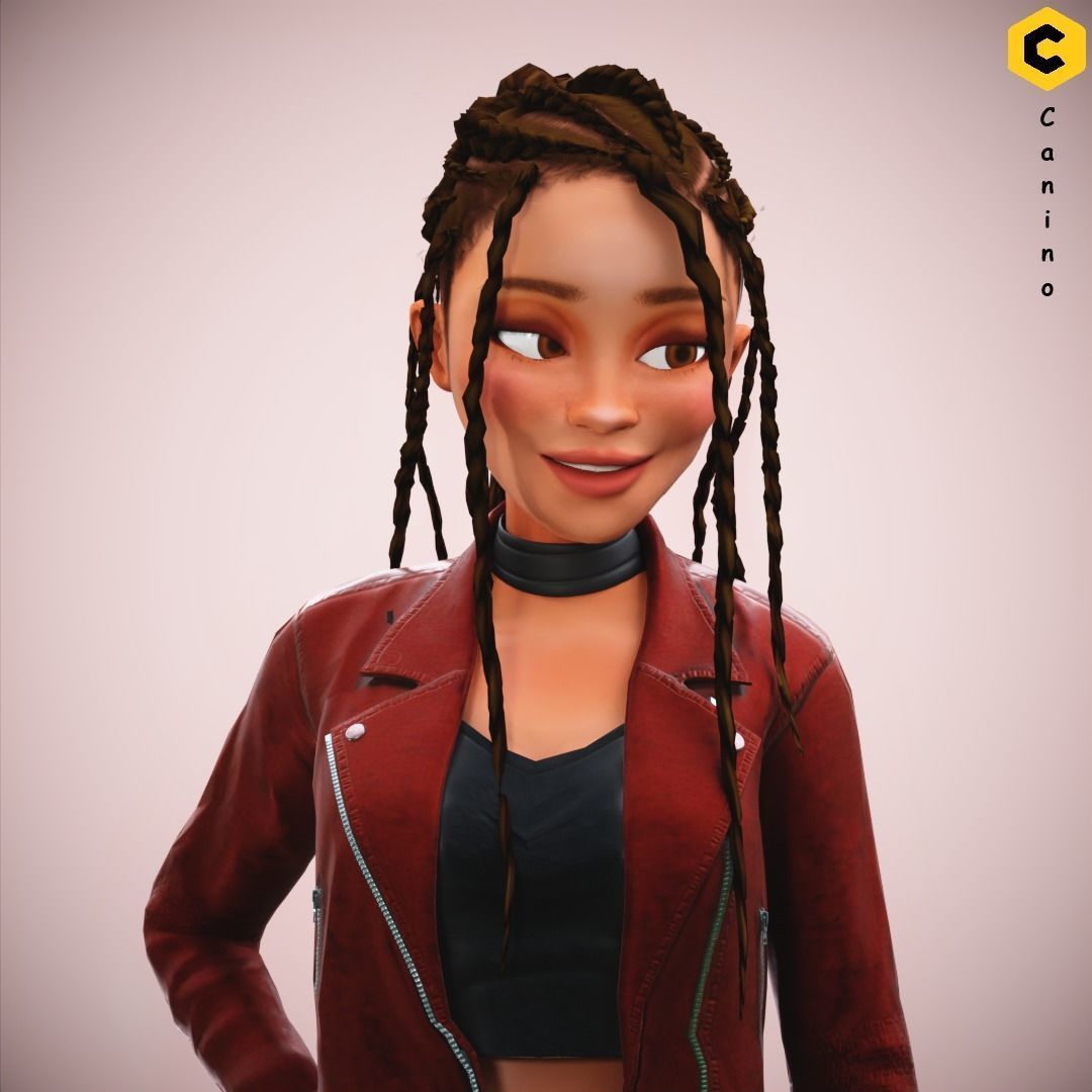 Game Cartoon Girl Zara Character rigged Low-poly 3D model_28