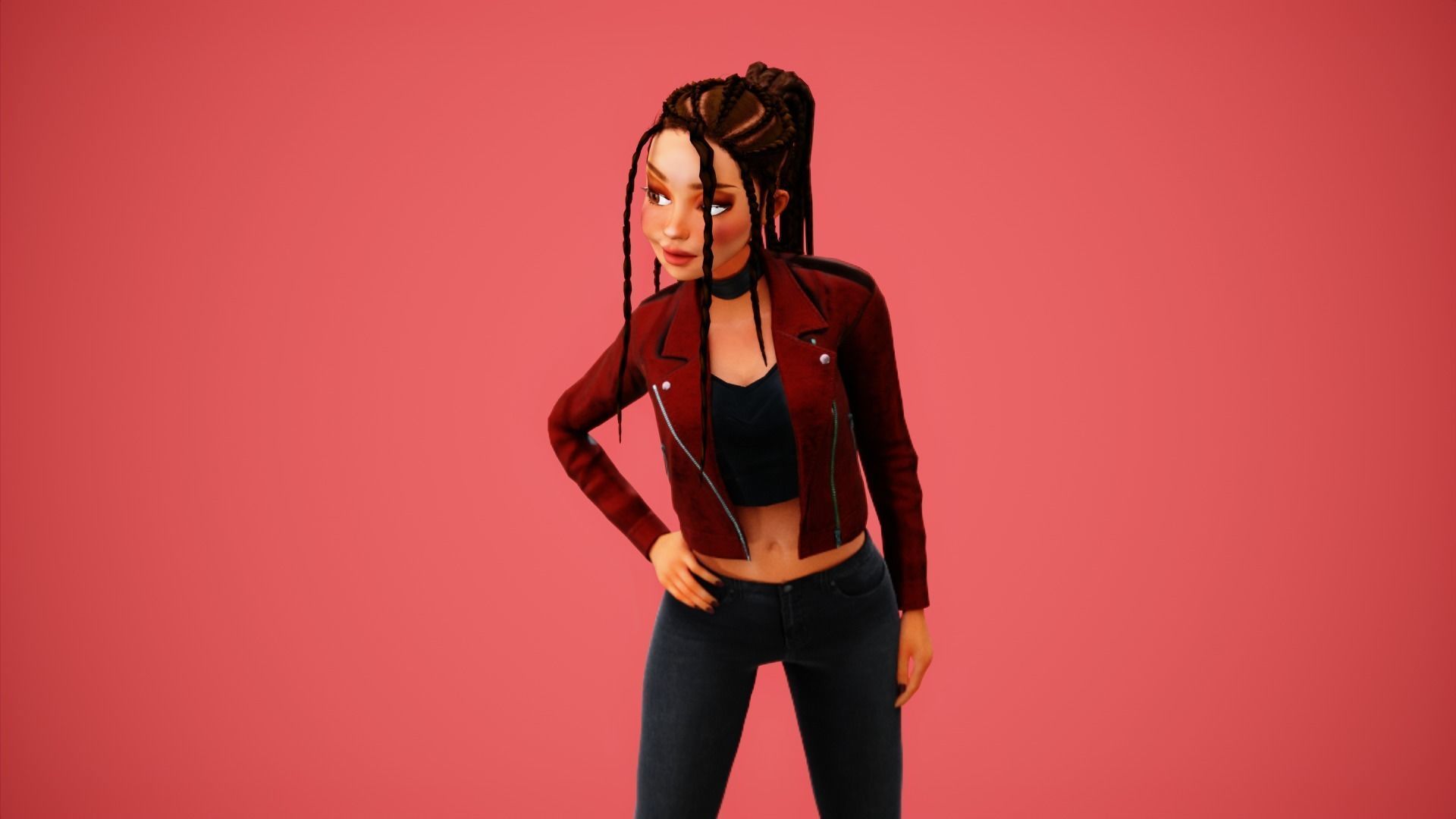 Game Cartoon Girl Zara Character rigged Low-poly 3D model_36