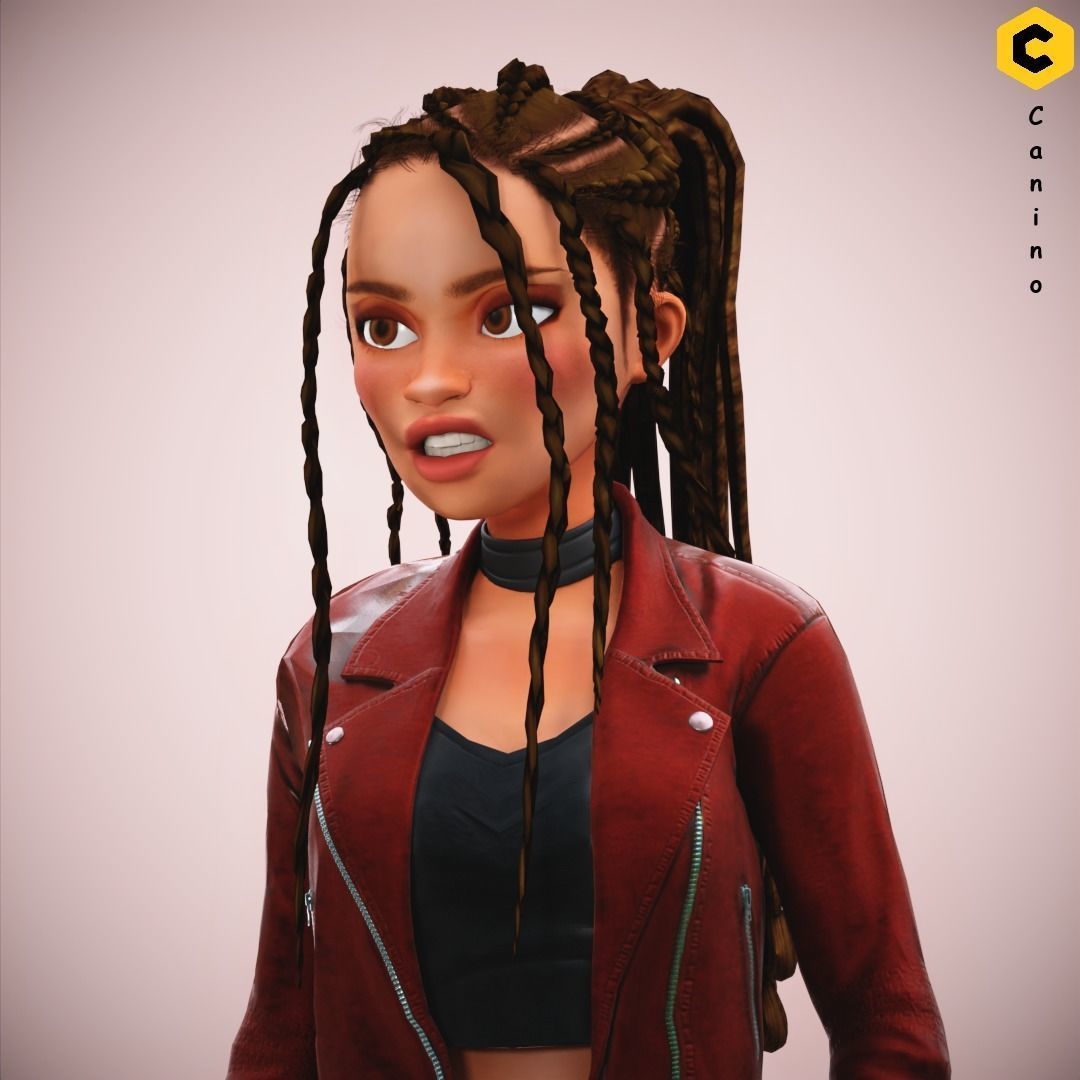 Game Cartoon Girl Zara Character rigged Low-poly 3D model_30