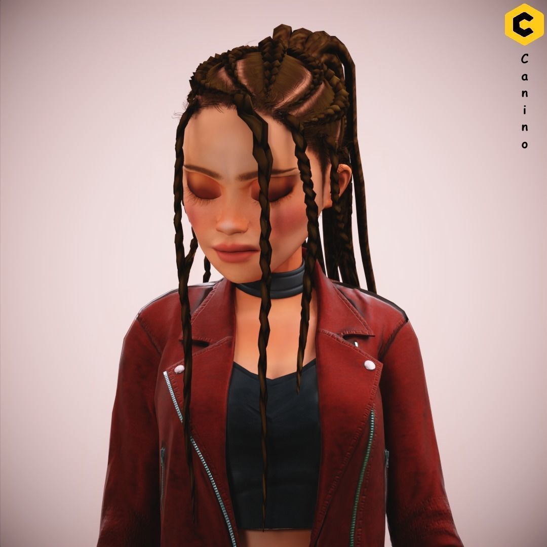 Game Cartoon Girl Zara Character rigged Low-poly 3D model_26