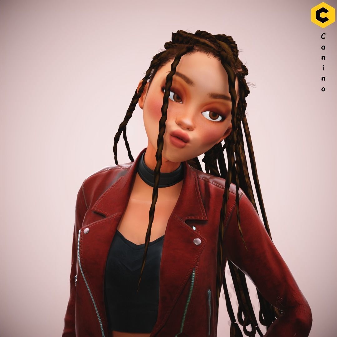 Game Cartoon Girl Zara Character rigged Low-poly 3D model_23