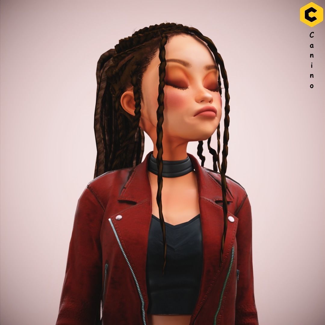 Game Cartoon Girl Zara Character rigged Low-poly 3D model_25