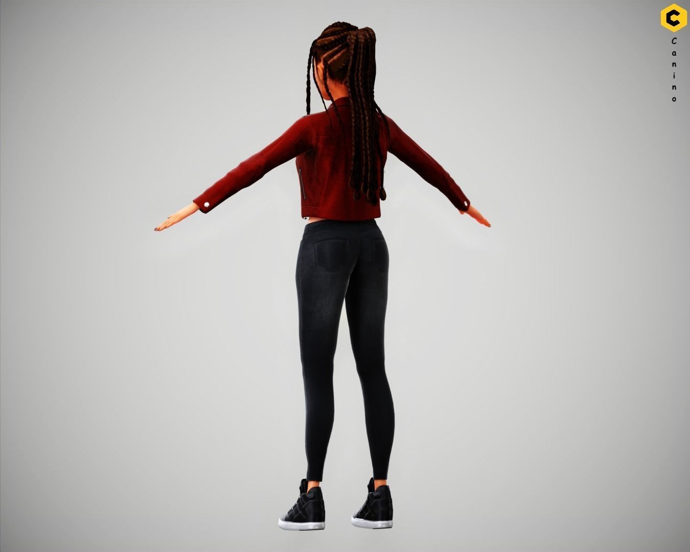 Game Cartoon Girl Zara Character rigged Low-poly 3D model_12