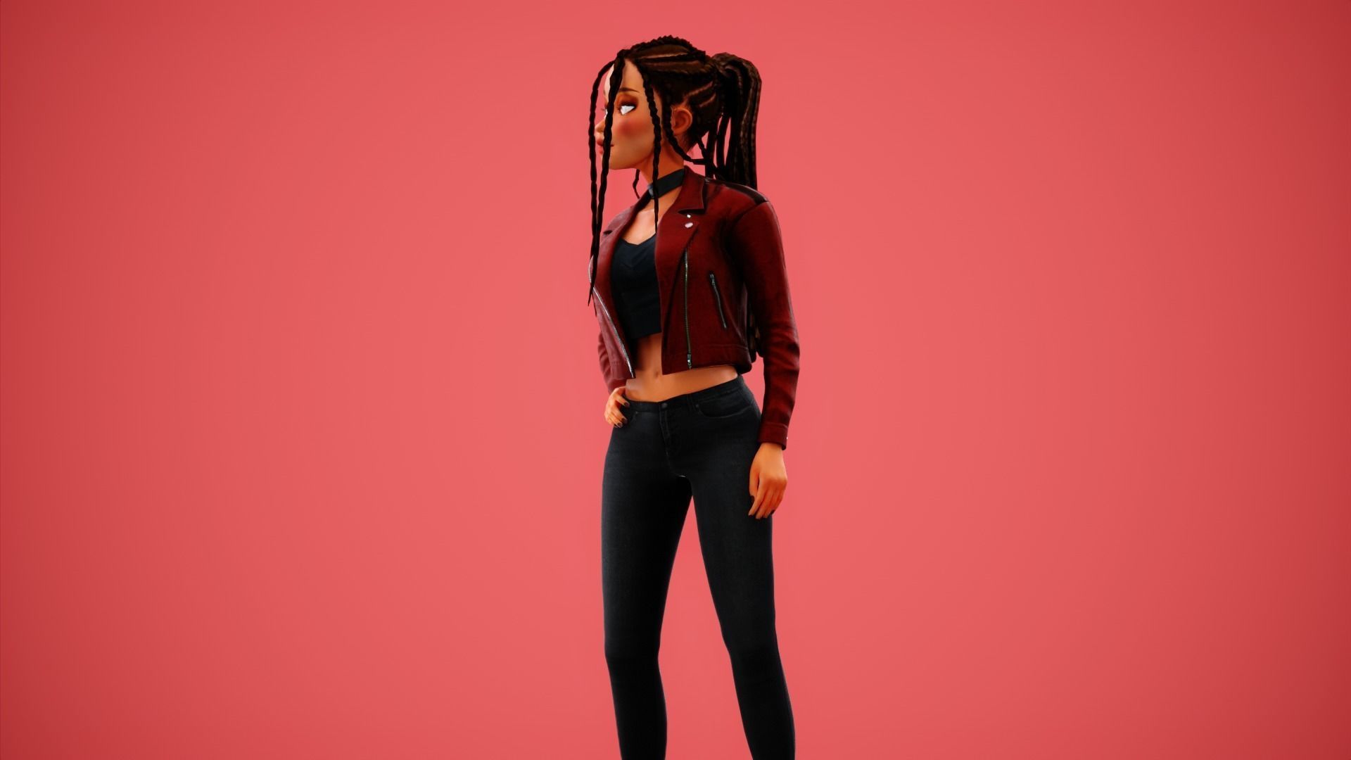 Game Cartoon Girl Zara Character rigged Low-poly 3D model_38