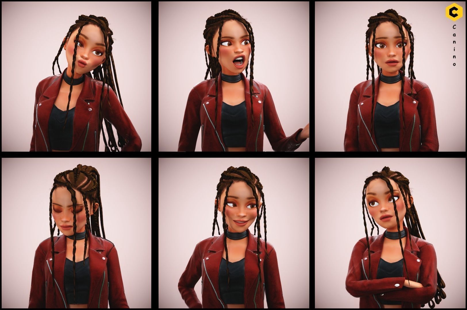 Game Cartoon Girl Zara Character rigged Low-poly 3D model_2