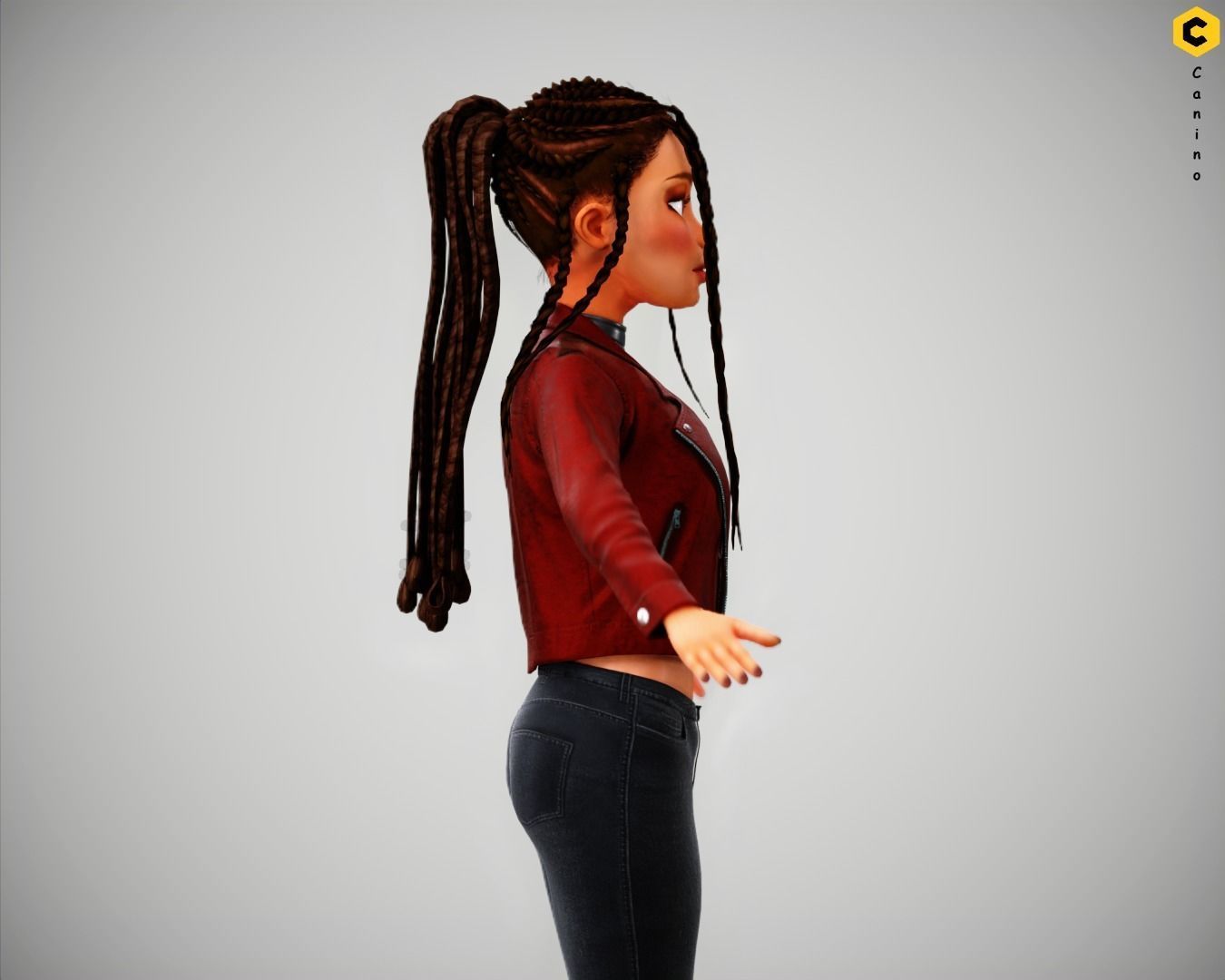 Game Cartoon Girl Zara Character rigged Low-poly 3D model_16